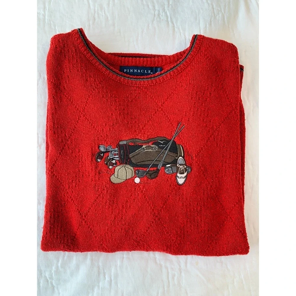 Pinnacle Vintage Crew Neck Long Sleeve Golf Grandpa Sweater Made‎ In USA Size L